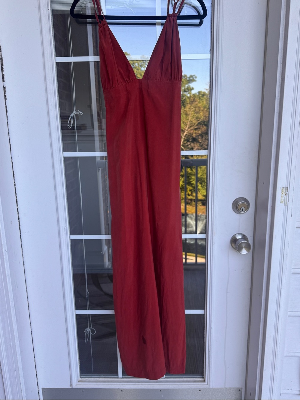 COS Gathered V-Neck Maxi Dress – Dark Red, US 6 - Picture 7 of 8